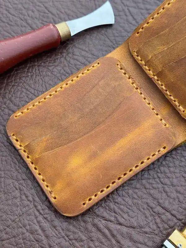 Bifold Wallet – Yellow Wax Pull-Up Leather