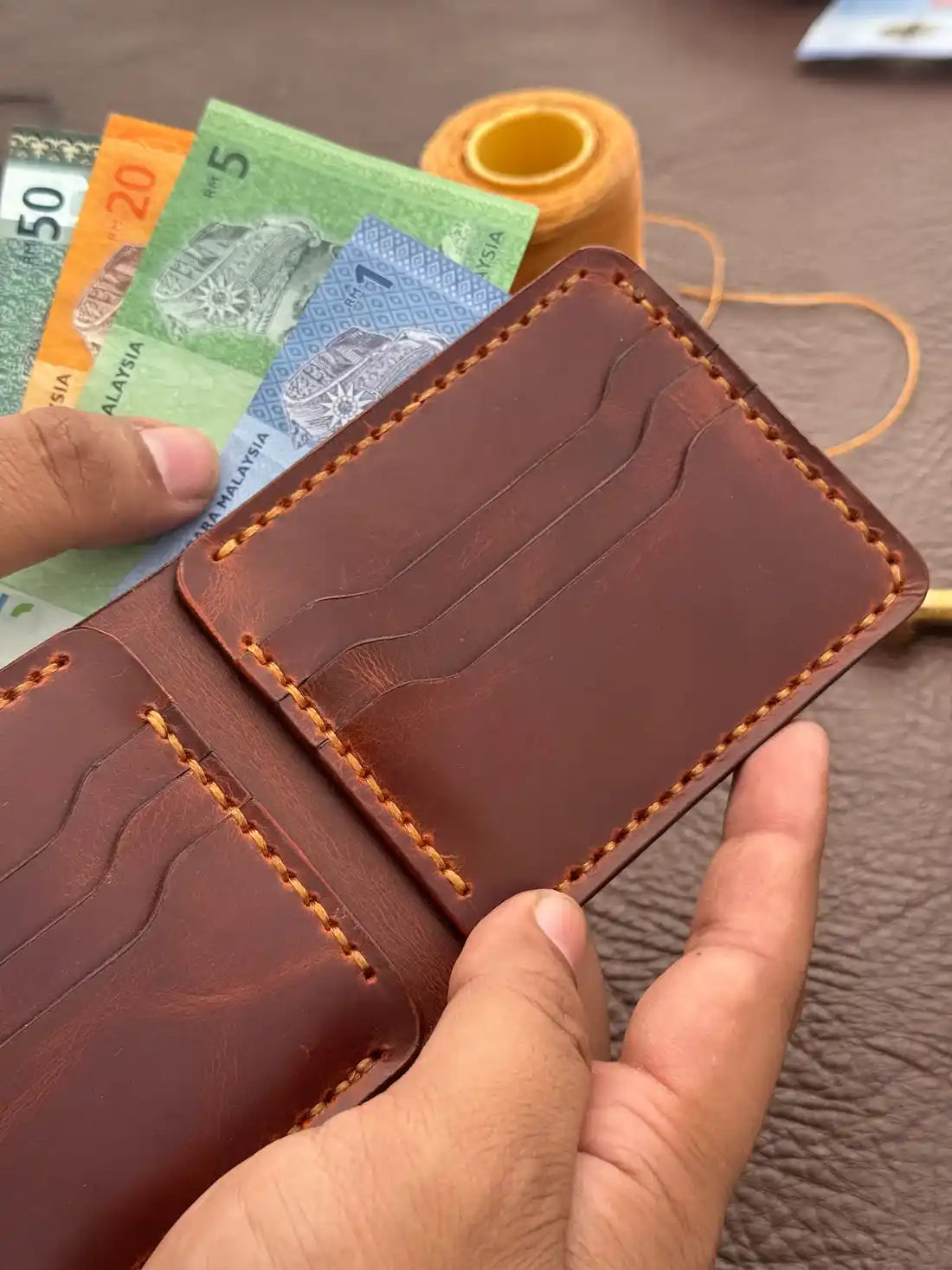 Bifold – Dark Orange Wax Pull-Up Leather Wallet
