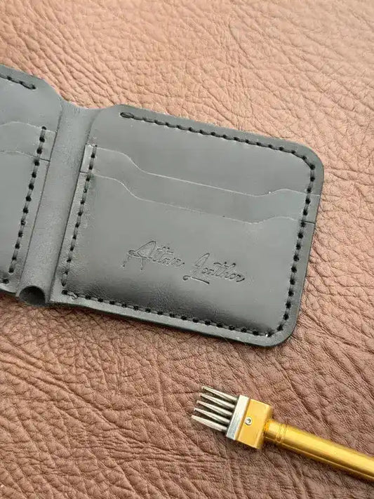 Bifold Wallet – Dark Gray Wax Pull-Up Leather