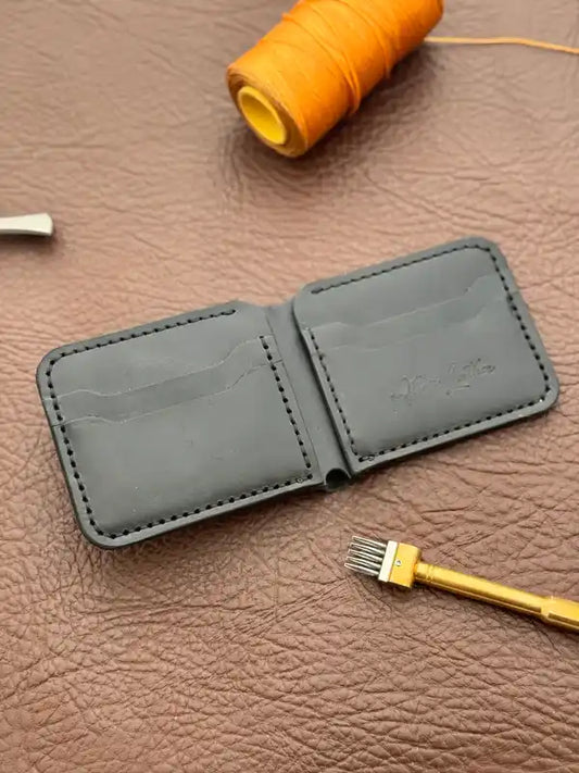Bifold Wallet – Dark Gray Wax Pull-Up Leather