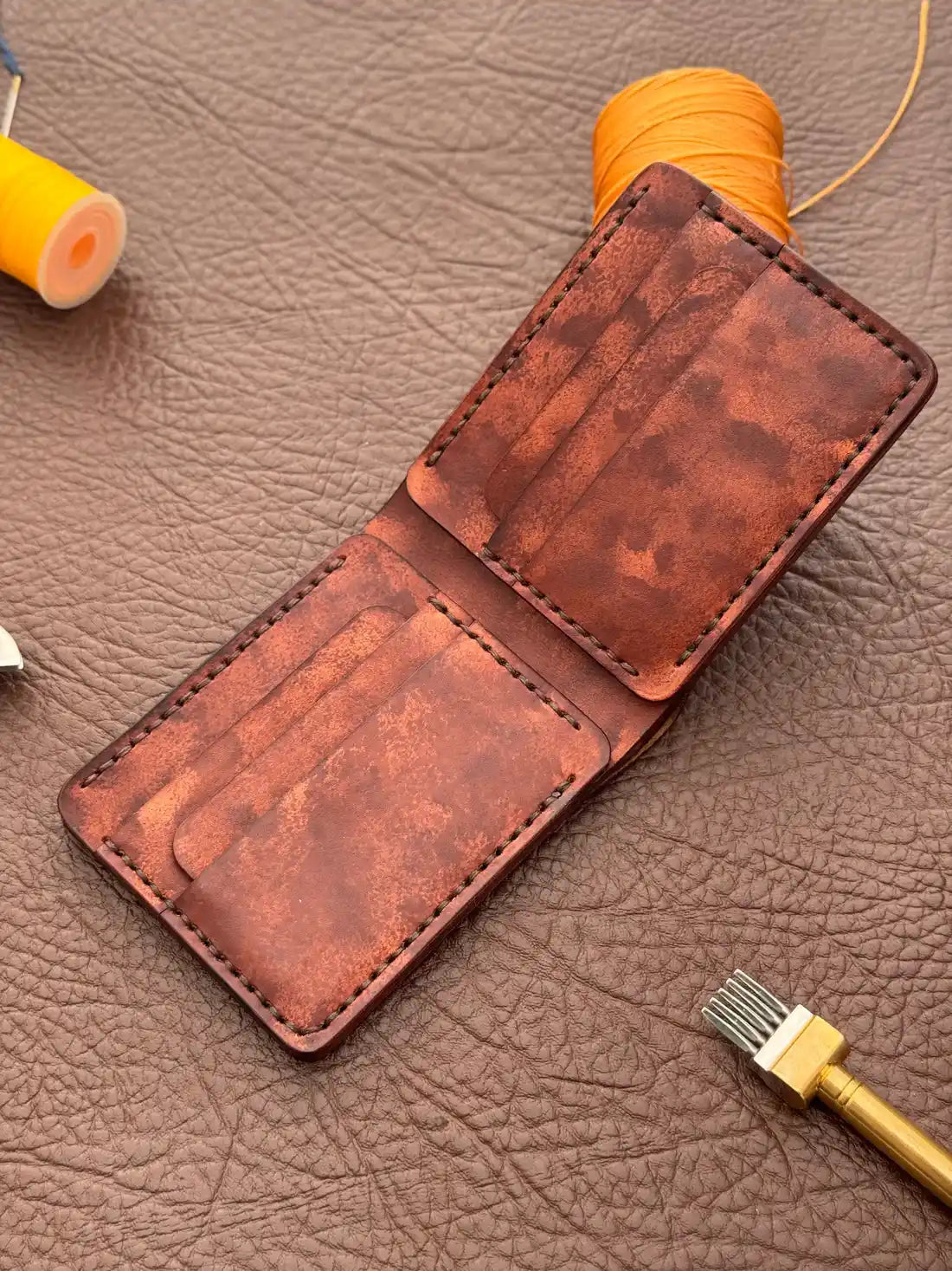 Bifold Wallet – Veg-Tan Leather with Hand Die Cutting