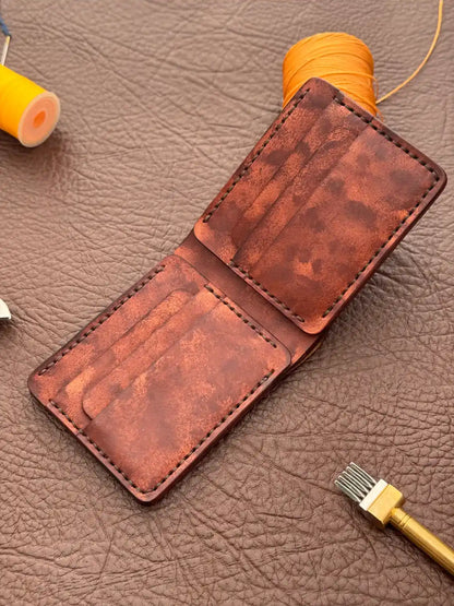 Bifold Wallet – Veg-Tan Leather with Hand Die Cutting