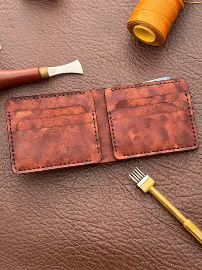 Bifold Wallet – Veg-Tan Leather with Hand Die Cutting
