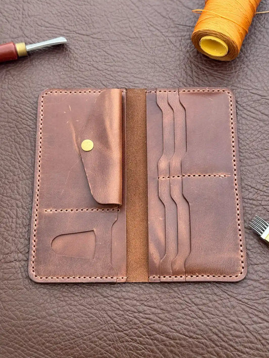 Flip Long Wallet – Brown Wax Pull-Up Leather
