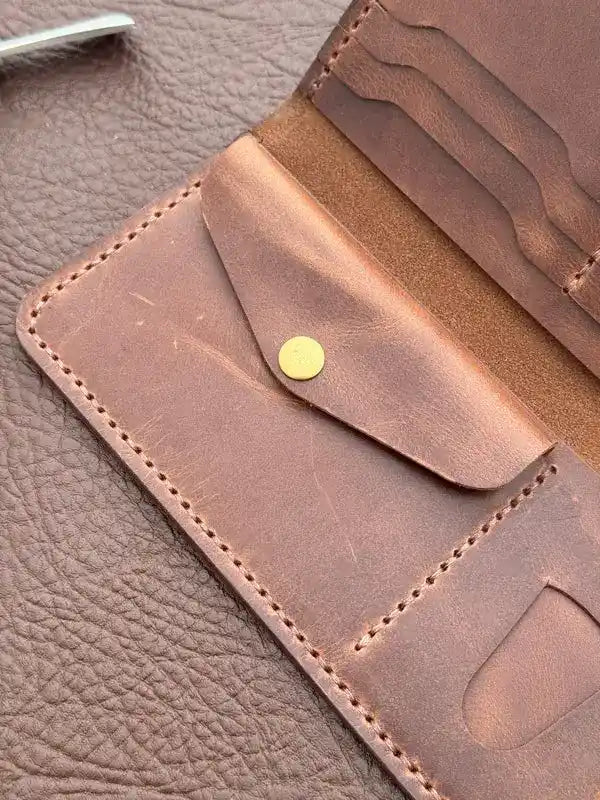 Flip Long Wallet – Brown Wax Pull-Up Leather