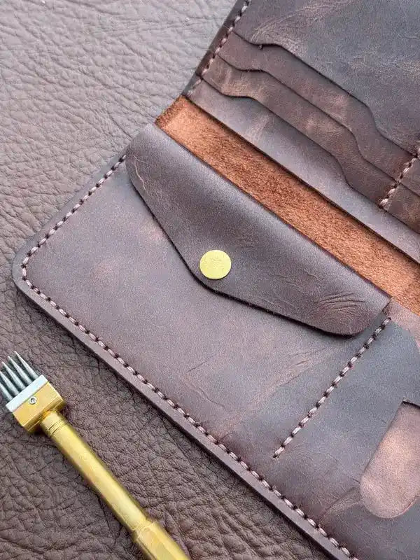 Flip Long Wallet – Maroon-Tone Brown Wax Pull-Up Leather