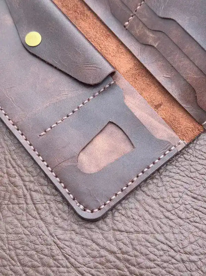 Flip Long Wallet – Maroon-Tone Brown Wax Pull-Up Leather