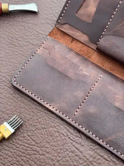 Flip Long Wallet – Maroon-Tone Brown Wax Pull-Up Leather