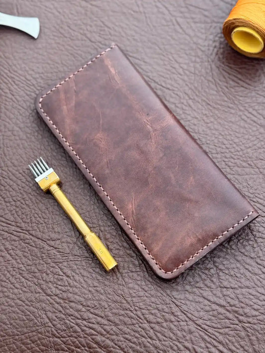Flip Long Wallet – Maroon-Tone Brown Wax Pull-Up Leather