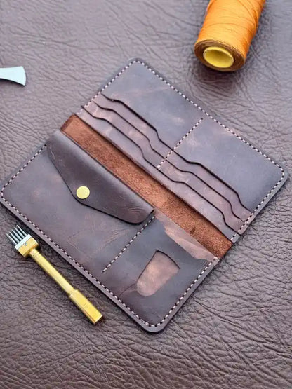 Flip Long Wallet – Maroon-Tone Brown Wax Pull-Up Leather