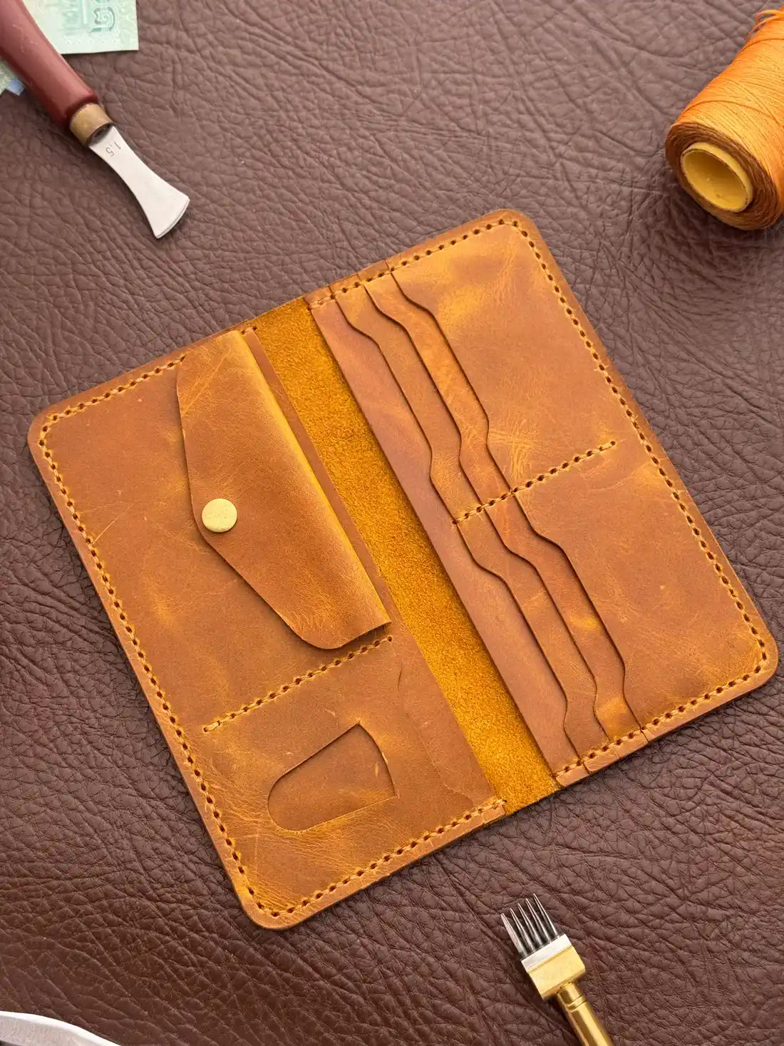Flip Long Wallet – Yellow Wax Pull-Up Leather