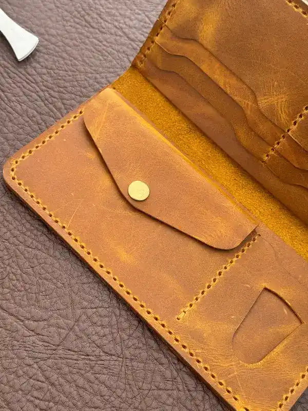Flip Long Wallet – Yellow Wax Pull-Up Leather