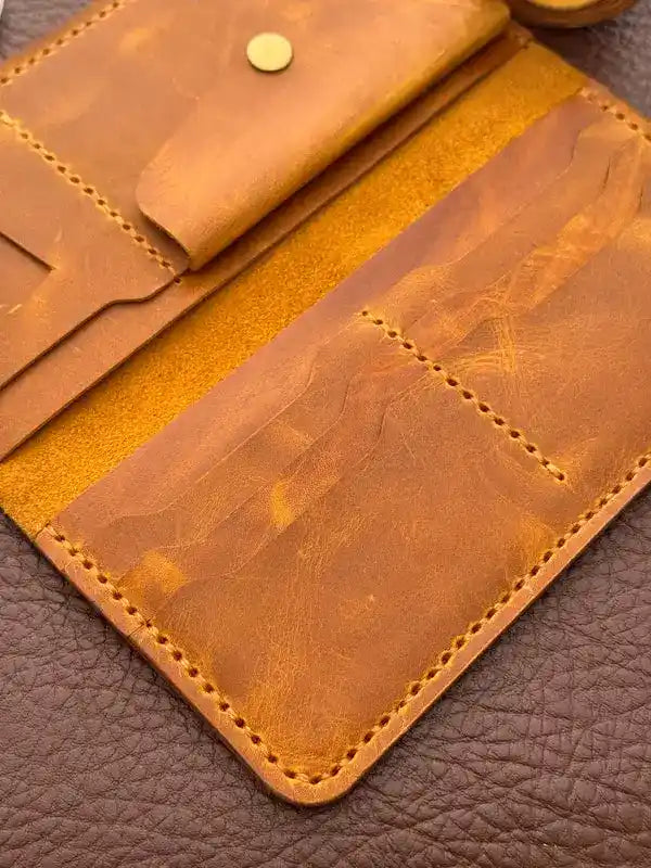 Flip Long Wallet – Yellow Wax Pull-Up Leather