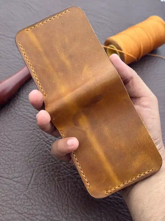 Bifold Wallet – Yellow Wax Pull-Up Leather