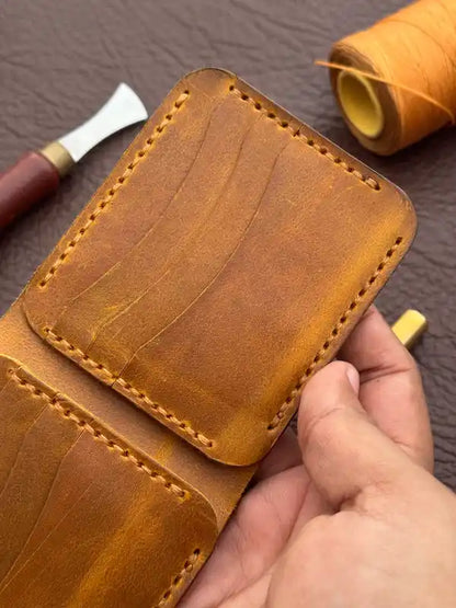 Bifold Wallet – Yellow Wax Pull-Up Leather