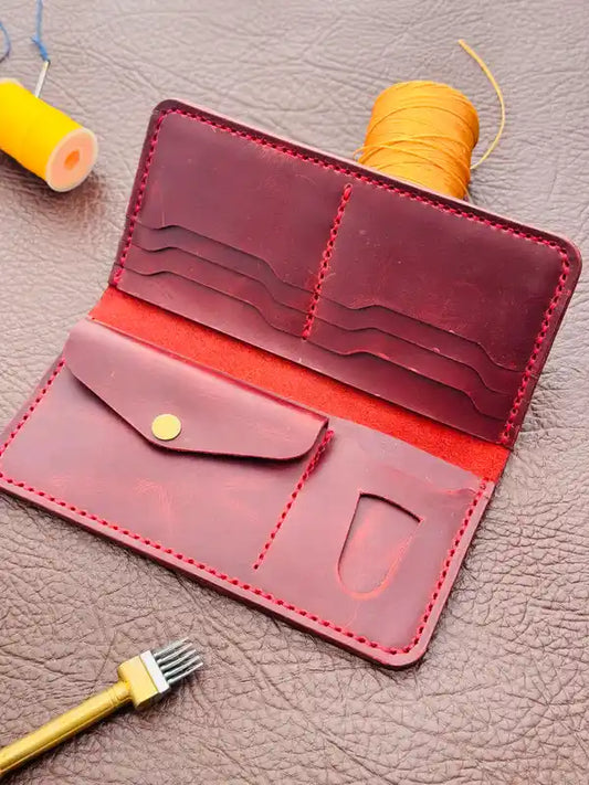 Long Wallet – Dark Red Wax Pull-Up Leather