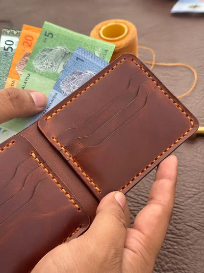 Bifold – Dark Orange Wax Pull-Up Leather Wallet