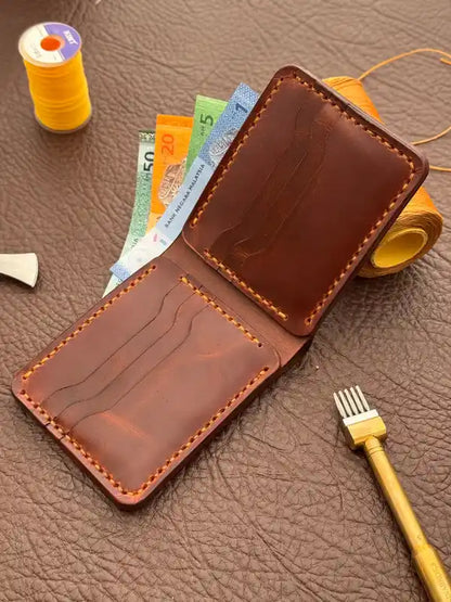 Bifold – Dark Orange Wax Pull-Up Leather Wallet